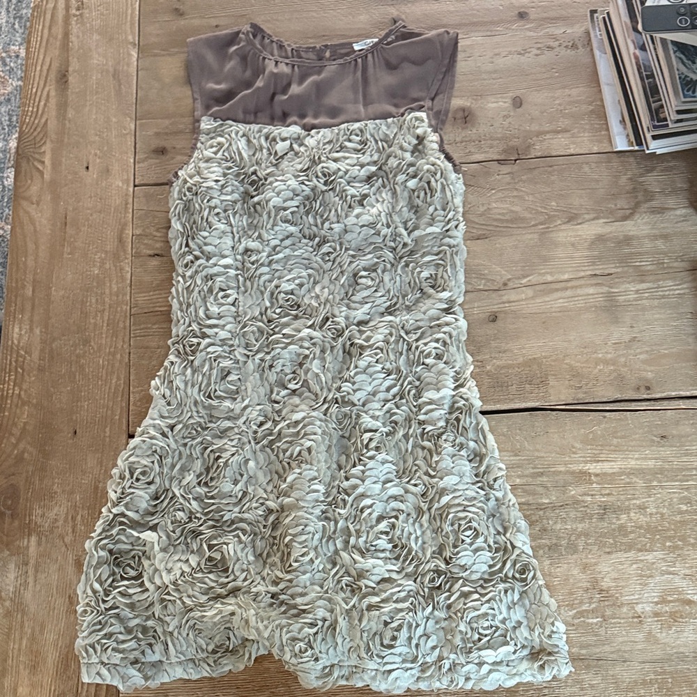 Cielo Rosette Mini Dress in Cream and Brown
